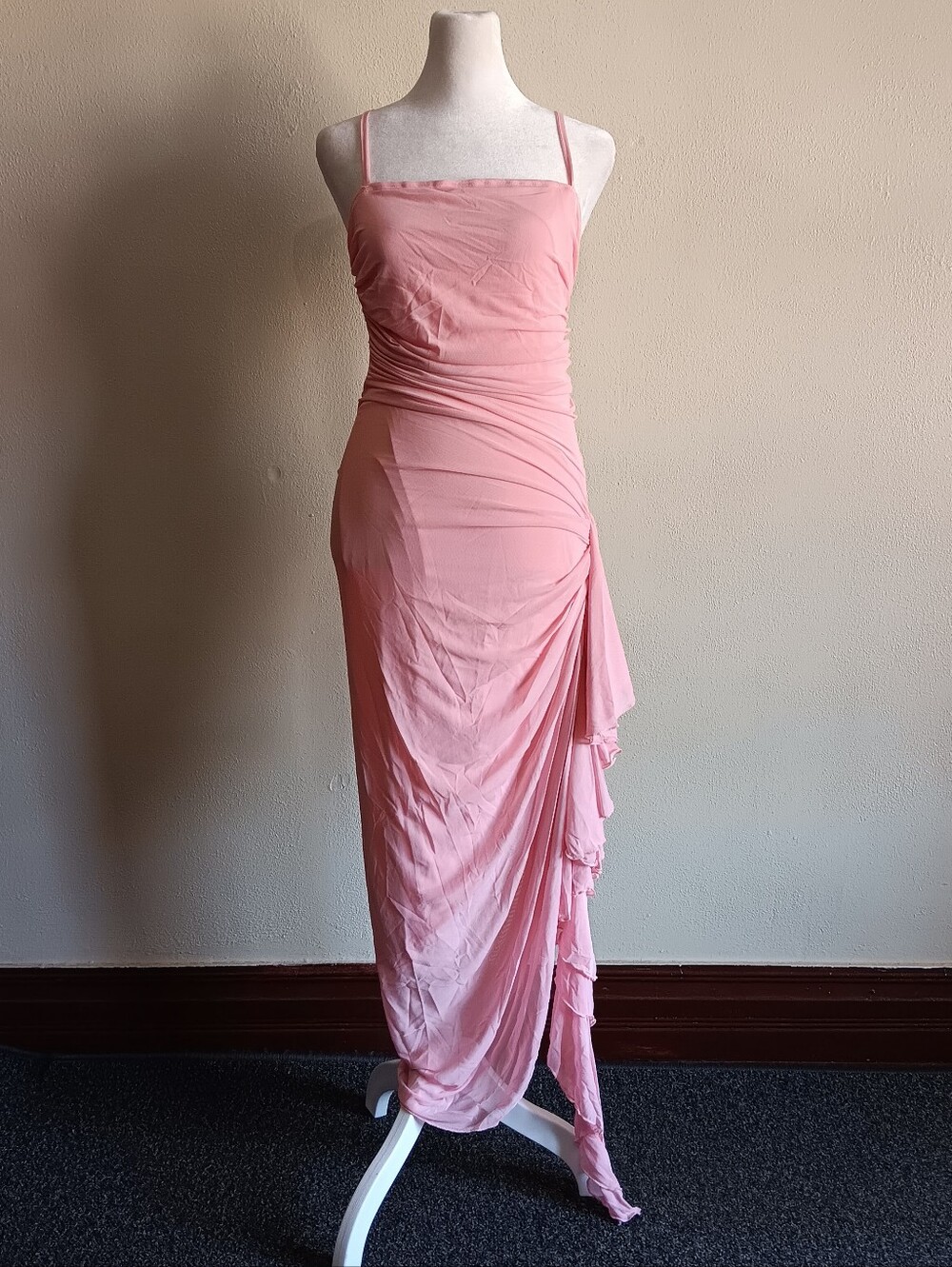 Pink Fairy Ruched Adjustable Spaghetti Strap Slip On Maxi Midi Dress Shein Small - Picture 3 of 11